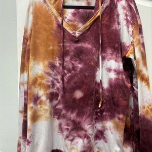 ADORA Tie-Dye V-Neck Hoodie in Purple and Brown